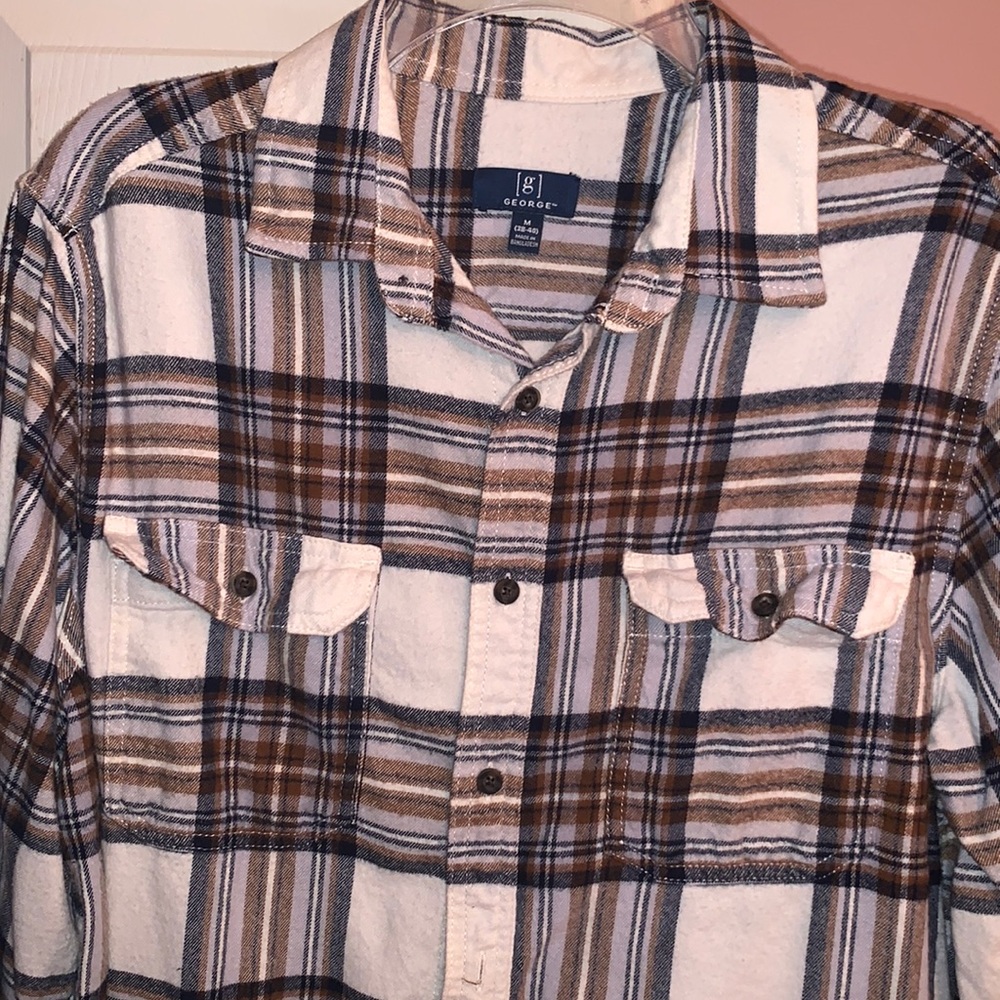 Tan & Blue Flannel Shirt size Medium